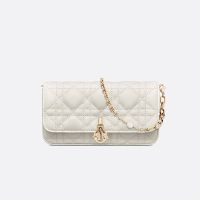 My Dior Talk Phone Pouch In Cannage Lambskin White