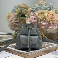 Nano Dior Caro Bucket Bag In Macrocannage Lambskin Grey