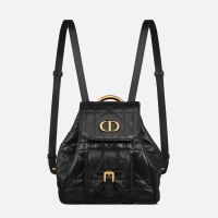 Small Dior Caro Backpack In Macrocannage Lambskin Black