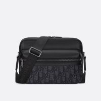 Small Dior Rider 2.0 Zipped Messenger Bag In Grained Calfskin and Oblique Motif Canvas Black