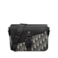 Small Dior Saddle Flap Messenger In Oblique Motif Canvas and Grained Calfskin Blue