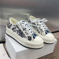 Walk'n'Dior Platform Sneakers Unisex Cotton Embroidered with Cabinet de Curiosites Motif White