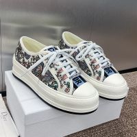Walk'n'Dior Platform Sneakers Unisex Cotton Embroidered with Millefiori Motif White