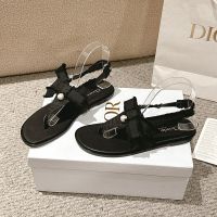 Dior Adiorable Thong Sandals Women Fringed Grosgrain Black