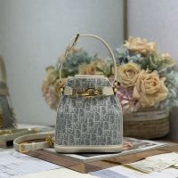 Small C'est Dior Bag In Oblique Chambray Raffia Blue