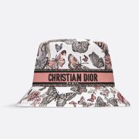 Christian Dior Bucket Hat In Toile de Jouy Mexico Motif Cotton White/Pink
