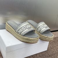 Christian Dior Dway Platform Slides Women Cotton Grey