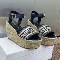 Christian Dior Dway Wedge Sandals Women Cotton Navy Blue
