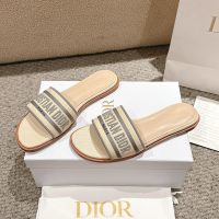 Christian Dior Dway Slides Women Raffia Beige/Grey