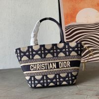 Christian Dior Hat Basket Bag In Macrocannage Motif Canvas Blue