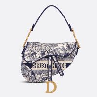 Christian Dior Saddle Bag In Toile de Jouy Motif Canvas Blue