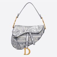 Christian Dior Saddle Bag In Toile de Jouy Motif Canvas Grey