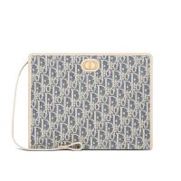 Dior 30 Montaigne Dea Pouch In Oblique Chambray Embroidery Blue
