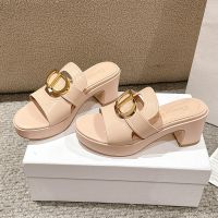 Dior 30 Montaigne Platform Slides Women Calfskin Apricot