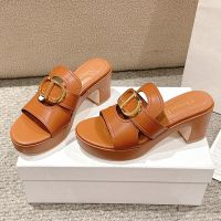 Dior 30 Montaigne Platform Slides Women Calfskin Brown