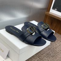 Dior 30 Montaigne Slides Women Enamel Calfskin Navy Blue