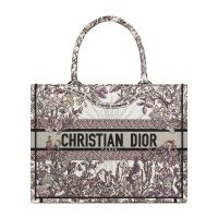 Dior Book Tote In 4 Saisons Printemps Soleil Motif Canvas White/Grey