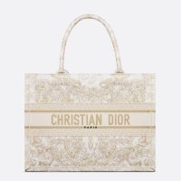 Dior Book Tote In Butterfly Around The World Motif Canvas White/Gold
