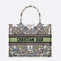Dior Book Tote In Butterfly Around The World Motif Canvas White/Green