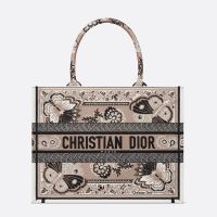Dior Book Tote In Butterfly Bandana Motif Canvas Beige