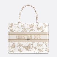 Dior Book Tote In Butterfly Zodiac Motif Canvas White/Gold