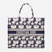 Dior Book Tote In Etoile Embroidery Blue/White