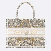 Dior Book Tote In Flowers Around the World Motif Canvas White/Gold