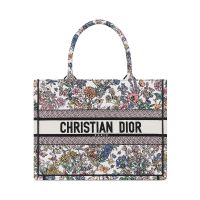 Dior Book Tote In Flowers Calendar Embroidery White