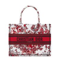 Dior Book Tote In Le Coeur des Papillons Embroidery White/Red