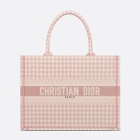 Dior Book Tote In Macro Houndstooth Motif Canvas Cherry