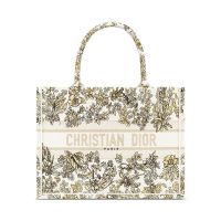 Dior Book Tote In Millefiori Unicorn Embroidery White/Gold