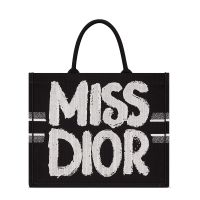 Dior Book Tote In Miss Dior Graffiti Motif Canvas Black