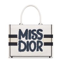 Dior Book Tote In Miss Dior Graffiti Motif Canvas White