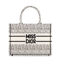 Dior Book Tote In Miss Dior Allover Motif Canvas White