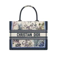 Dior Book Tote In Pannelli Embroidery White/Blue