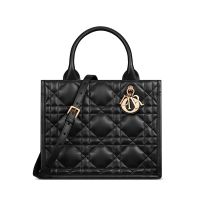 Dior Book Tote with Strap In Macrocannage Calfskin Black