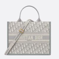 Dior Book Tote with Strap In Oblique Motif Canvas and Calfskin Grey
