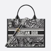 Dior Book Tote with Strap In Plan de Paris Motif Canvas and Calfskin Black