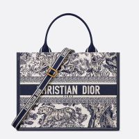 Dior Book Tote with Strap In Toile De Jouy Motif Canvas and Calfskin Blue
