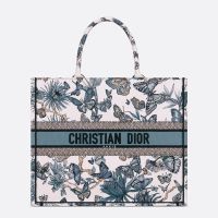 Dior Book Tote In Toile de Jouy Mexico Motif Canvas White/Blue