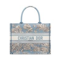 Dior Book Tote In Toile De Jouy Palms Embroidery Celestial Blue