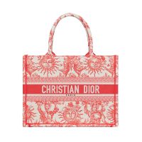 Dior Book Tote In Toile De Jouy Soleil Embroidery Red