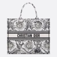 Dior Book Tote In Toile de Jouy Soleil Motif Canvas White/Black