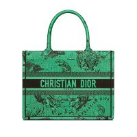 Dior Book Tote In Toile De Jouy Zodiac Embroidery Green