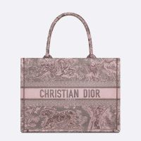 Dior Book Tote In Toile De Jouy Motif Canvas Grey Pink