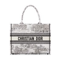 Dior Book Tote in Toile De Jouy Scotland Embroidery White
