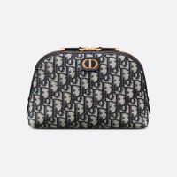 Dior Cosmetic Pouch Oblique Motif Canvas With CD Icon Signature Black