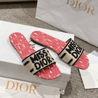 Dior Dway Slides Women Cotton and Miss Dior Allover Motif Beige/Red