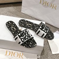 Dior Dway Slides Women Cotton and Miss Dior Allover Motif White/Black