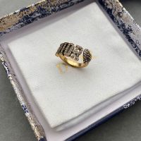 Diorevolution Ring Metal with DIOR and Heart Signatures Embellished Crystals Gold